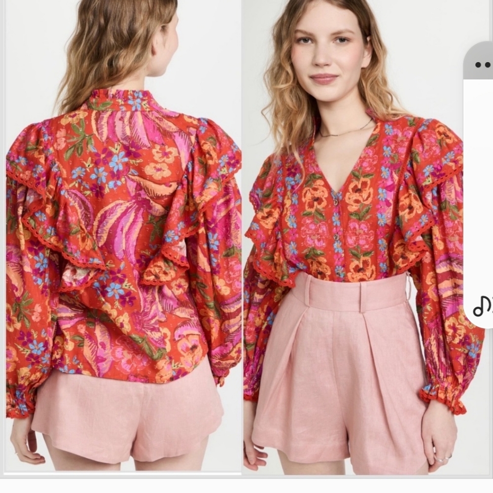 Farm Rio Red Spring Bananas Blouse - Picture 2 of 15